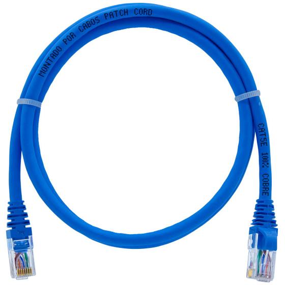 Imagem de Kit 50 Patch Cord Cat5e 100% Cobre 1 Metro Azul Alta Velocidade