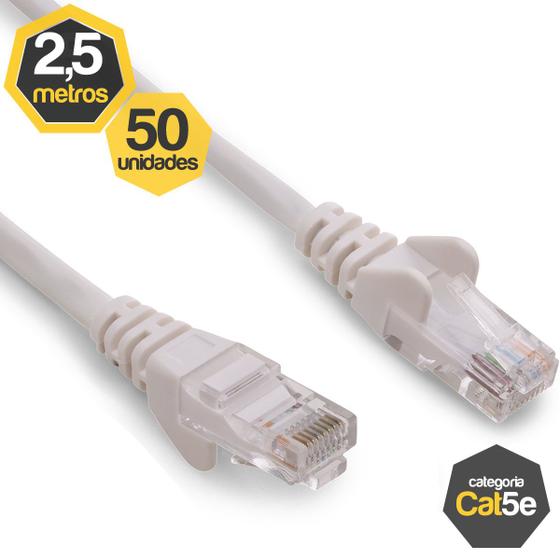 Imagem de Kit 50 Patch Cord Cat5e CCA Branco 2,50 Metros