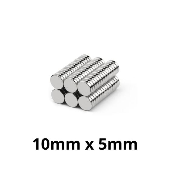 Imagem de Kit 50 Peças Imã Neodímio Disco Magnético N35 10 x 5 mm Super Forte Potente Redondo