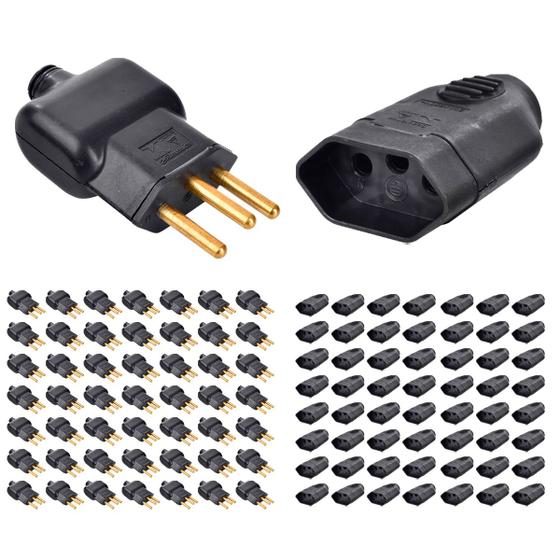 Imagem de Kit 50 Plug Pino Macho 20a 2P+T com 50 Tomada Fêmea 20a 2P+T