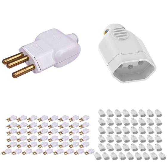 Imagem de Kit 50 Plug Pino Macho 20a 2P+T com 50 Tomada Fêmea 20a 2P+T