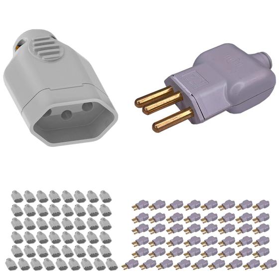 Imagem de Kit 50 Plug Pino Macho 20a 2P+T com 50 Tomada Fêmea 20a 2P+T