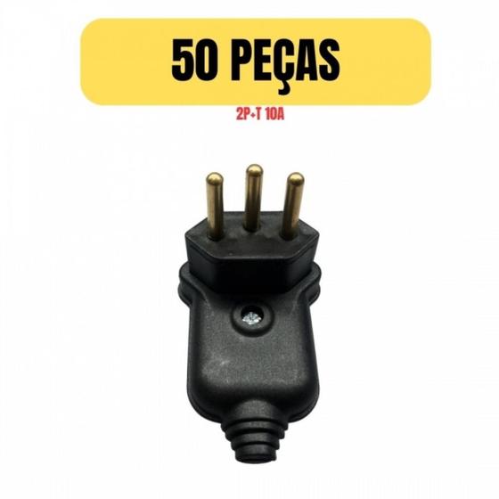 Imagem de Kit 50 plugue macho 2p+t 10a lateral 90g c/prensa cabo preto