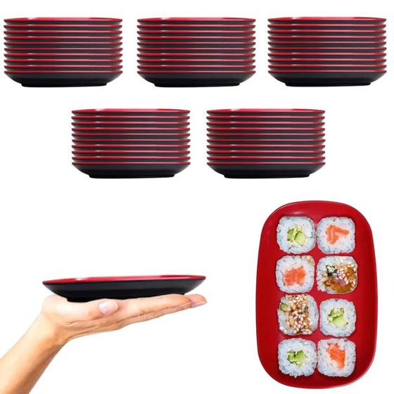 Imagem de Kit 50 Pratos Travessa Pequena Sushi Petisco 17,5cm Melamina  Fuxing 