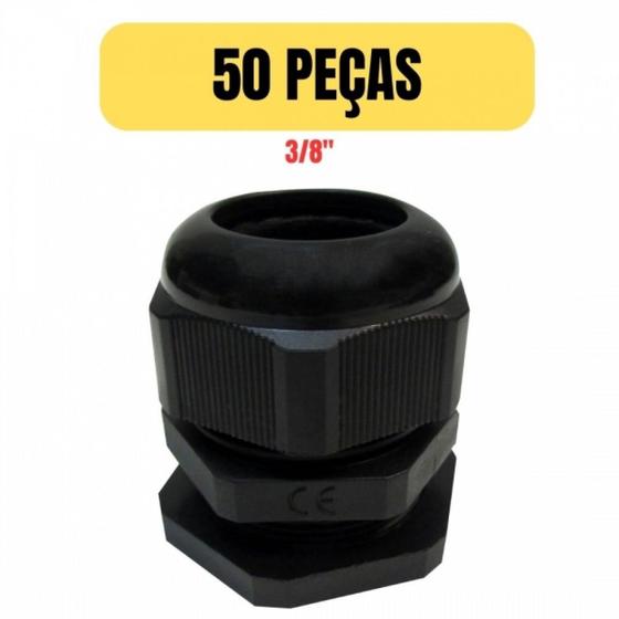 Imagem de Kit 50 prensa cabo nylon bsp 3/8 preto lukma 54004