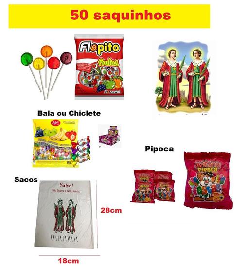 Imagem de Kit 50 Saquinhos de Doces Festa Cosme e Damião Simples