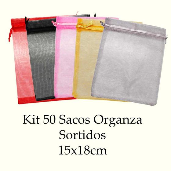 Imagem de Kit 50 Saquinhos de Organza, 15x18 cm pacote Sortidos - Saquinho para lembrancinha