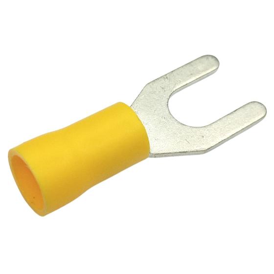 Imagem de Kit 50 Terminais Conectores Forquilha Garfo Amarelo Pré Isolado Nylon Energia Elétrico 4mm a 6mm M6