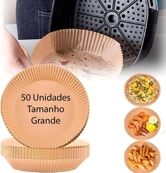 Imagem de Kit 50 unidade de Formas Papel descartável antiaderente Forro pra Air Fryer Forno Microondas Fritadeira Panela anti oleo e agua