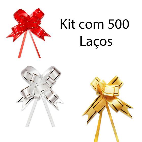 Imagem de Kit 500 Laços Fácil Com fitilho Dourado 12mm Sortidos