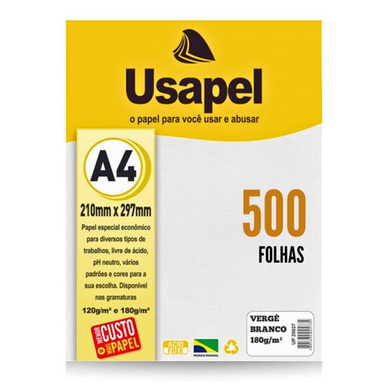 Imagem de Kit 500fls Papel Vergê Branco A4 Gramatura 180g Ideal para Certificados Convites Cartões