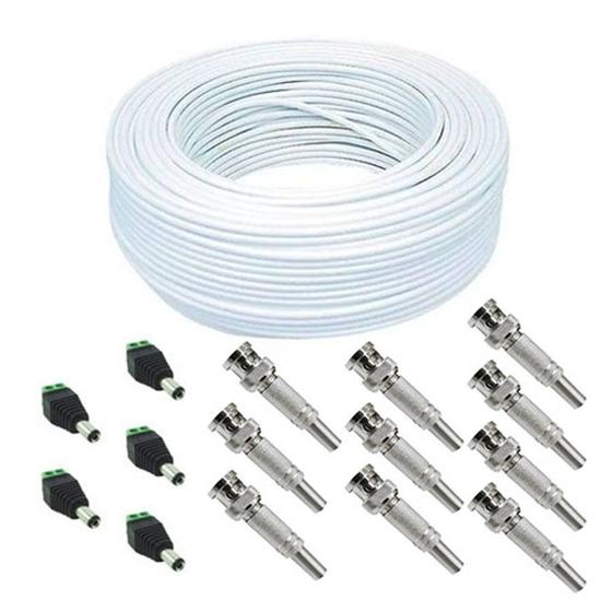 Imagem de Kit 50m Cabo Coaxial Bipolar e 10 Conector Bnc e 5 P4 Macho