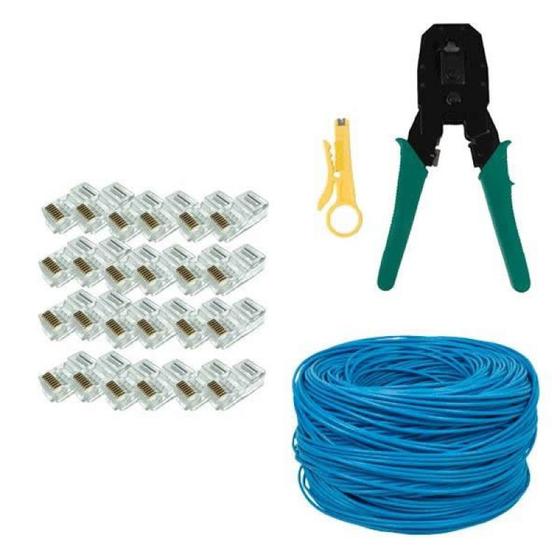 Kit 50m Cabo Rede AZUL +20 Rj45 + Alicate de crimpar rj45 Menor preço em Kit 50m Cabo Rede AZUL +20 Rj45 + Alicate de crimpar rj45