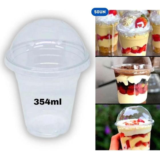 Imagem de Kit 50un Copo 354ml Pet Transparente 9oz/98 + Tampa Bolha SEM Furo Bompack