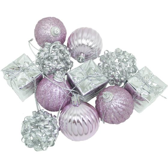 Imagem de Kit 55 Peças Tubo Natalino Enfeite Árvore De Natal Rosa 5cm