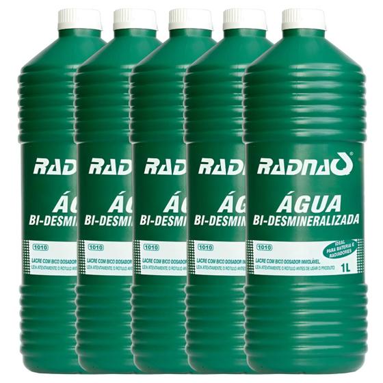 Imagem de Kit 5L Água Desmineralizada Radnaq Ideal Para Baterias e Radiadores Uso Industrial