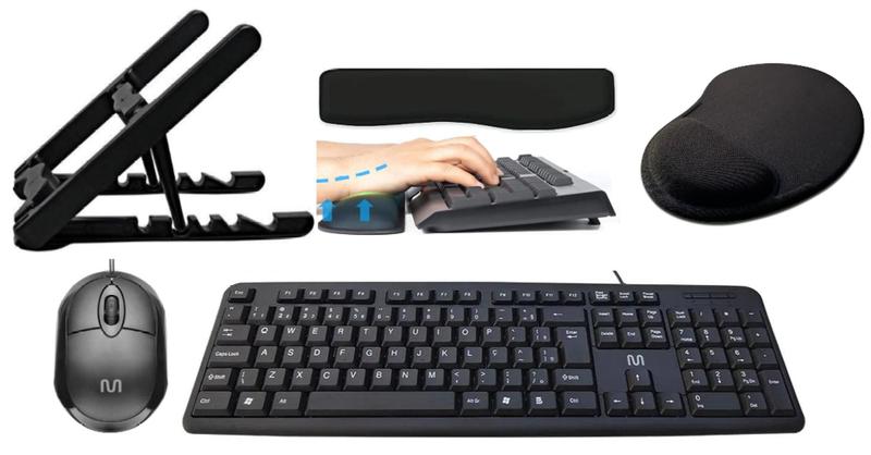 Imagem de KIT 5peças - Suporte Note / Teclado e Mouse com fio / Apoio Para Teclado / Mouse Pad