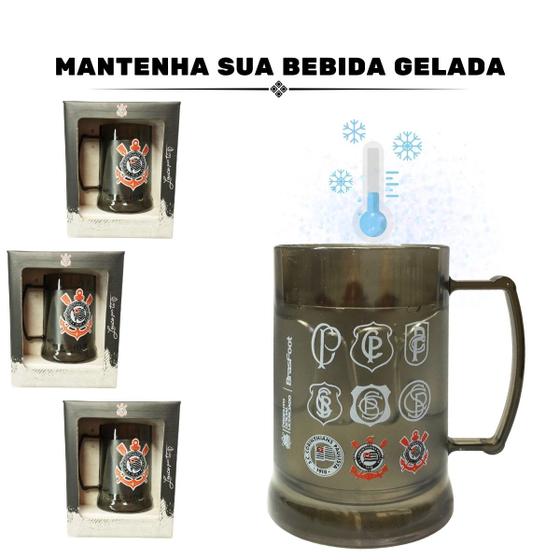 Imagem de Kit 5Un Caneca Copo Preto Gel 300ml Isolante Térmico Chopp Cerveja Time Clube Corinthians Oficial