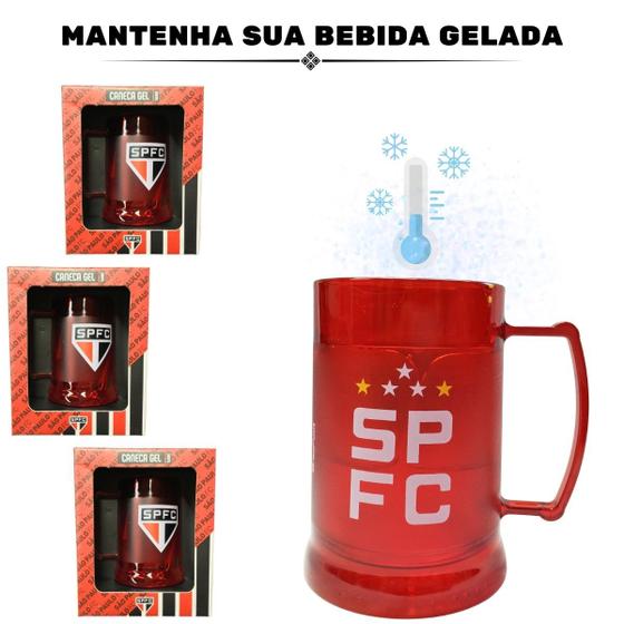 Imagem de Kit 5Un Caneca Copo Vermelho Gel 300ml Isolante Térmico Chopp Cerveja Escudo São Paulo Oficial
