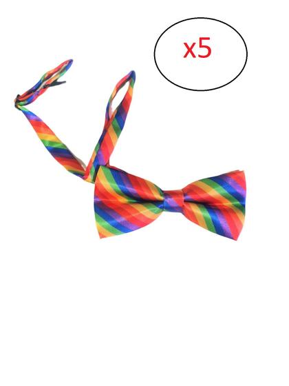 Imagem de Kit 5un Gravata Borboleta Listrada Colorida de Cetim Unisex