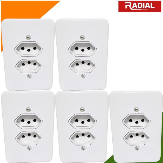Imagem de Kit 5un Tomada Dupla 20A Completa Bivolt 250V