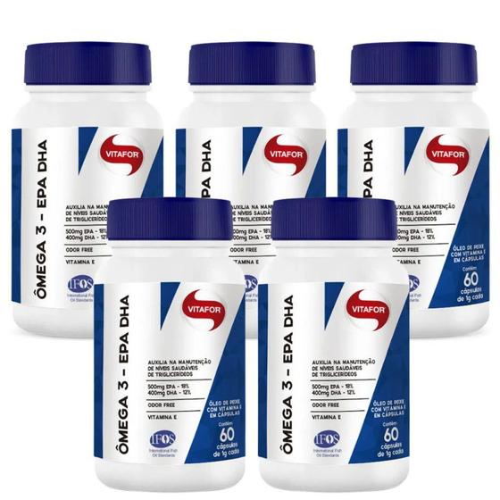 Kit 5uni Ômega 3 EPA DHA 1000mg 60 Cáps Vitafor Ômega 3 / Óleo de
