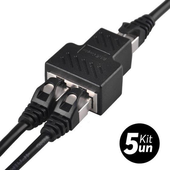 Imagem de Kit 5x Adaptador Duplicador Cabo De Rede RJ45 Ethernet Splitter Divisor Y Conector Blindado