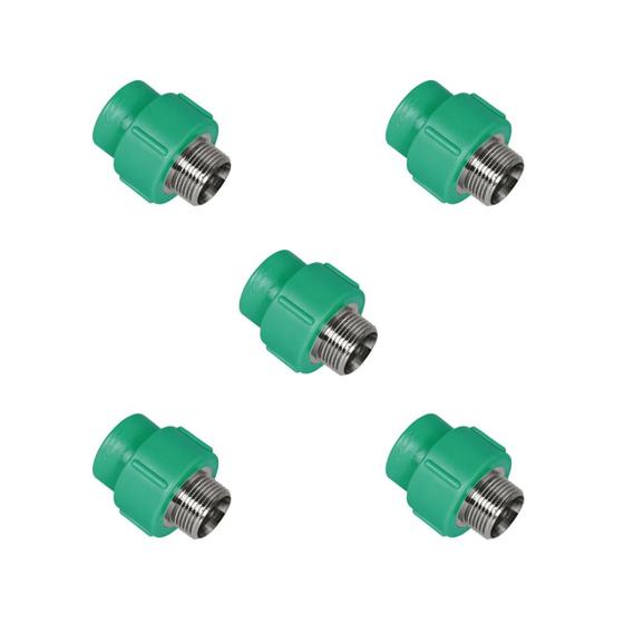 Imagem de KIT 5x Adaptador Macho 20 x 1/2" BSP PPR Verde para Água Quente e Fria AMANCO