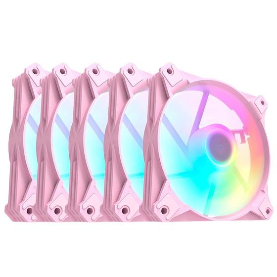 Imagem de Kit 5x cooler fan motospeed hyrax argb, 120mm, para gabinete, rosa hcl605p