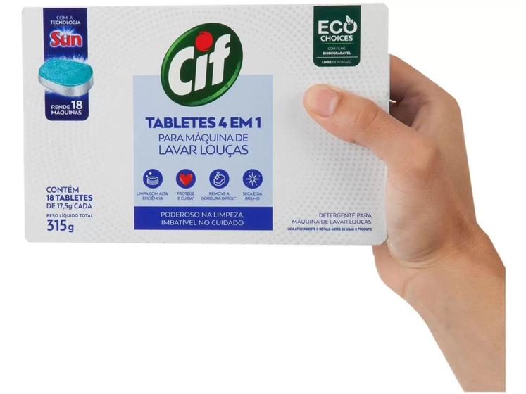 Kit 5x Detergente Tablete Cif para Lava-Louças - Tabletes 4 em 1 315g Menor preço em Kit 5x Detergente Tablete Cif para Lava-Louças - Tabletes 4 em 1 315g