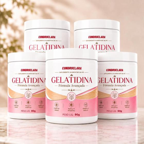 Kit 5x Gelatidina 90g Original Fórmula Avançada Suplemento Alimentar em Pó - Condroclara