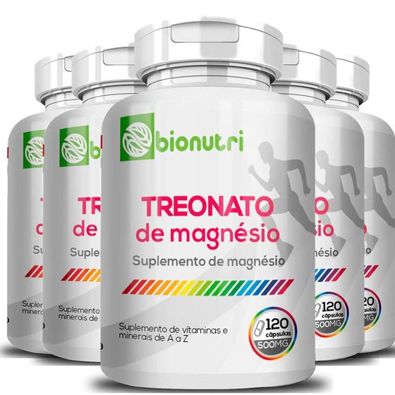 Imagem de Kit 5x Magnesio L Treonato Puro 120 Capsulas 500mg - Bionutri