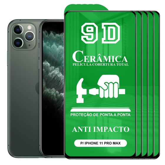 Imagem de Kit 5x Película 9D Cerâmica iPhone 11 Pro Max - Protetora Anti Impacto Queda Choque Shock Flexível Nano Gel