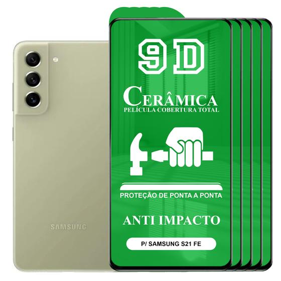 Imagem de Kit 5x Película 9D Cerâmica Samsung Galaxy S21 FE - Protetora Anti Impacto Queda Choque Shock Flexível Nano Gel