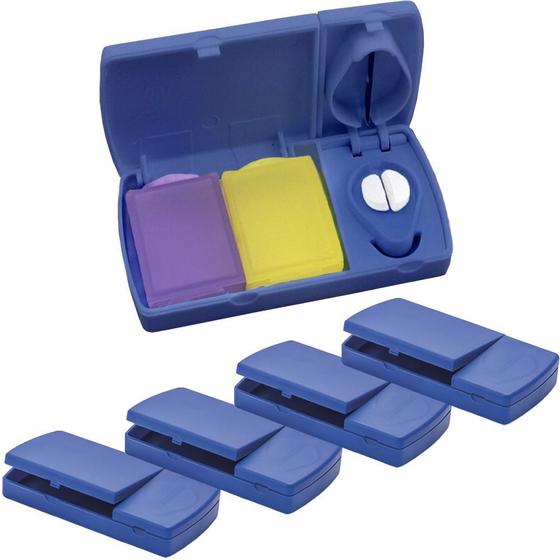 Imagem de Kit 5x Porta Comprimidos com 2 Divisórias e Cortador TopGet Azul
