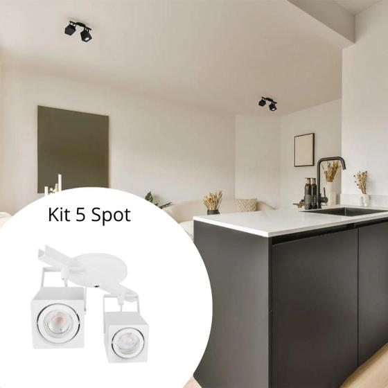 Imagem de Kit 5x Spot Sobrepor Duplo Direcionável Quadrado 2390hcd 7cm X 25cm P/Dicroica Branco