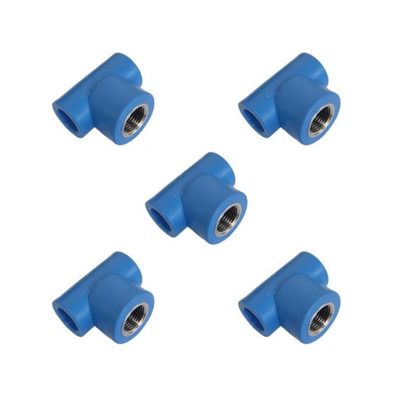 Imagem de KIT 5x Tee Misto 20 x 1/2" BSP PPR Azul para Rede de Ar Comprimido