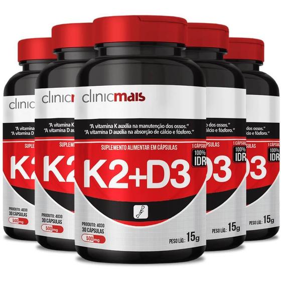 Imagem de Kit 5X Vitamina K2 + Vitamina D3 30 Cápsulas Clinicmais