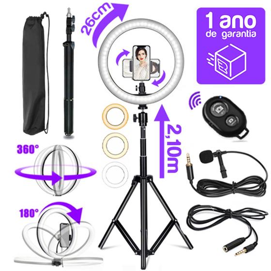 Kit 5X1 Gravações Youtuber Blogueira Ring Light 26 + Tripé 2.10m + Microfone Lapela Extensão Menor preço em Kit 5X1 Gravações Youtuber Blogueira Ring Light 26 + Tripé 2.10m + Microfone Lapela Extensão
