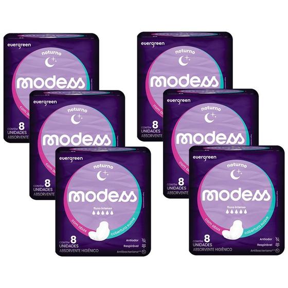 Imagem de Kit 6 Absorventes Modess Noturno com Abas 8un cada