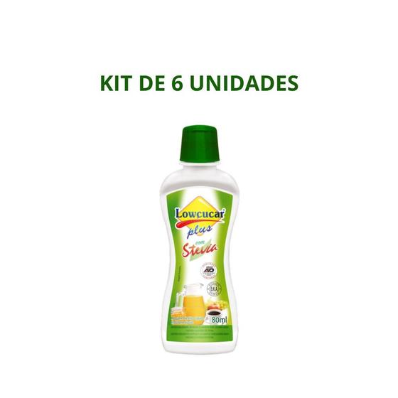 Imagem de Kit 6 adocante liquido zero calorias nao contem gluten zero sodio plus c/ stevia lowcucar 80 ml