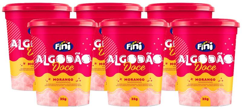 Imagem de Kit 6 Algodão Doce FINI SABOR MORANGO POTE 35G