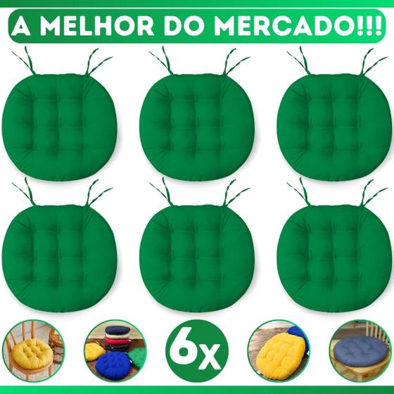 Imagem de Kit 6 Almofadas Futton Assento De Cadeira Confortável Macio Futton C/ Fitas De Amarrar 40x40CM Redondas