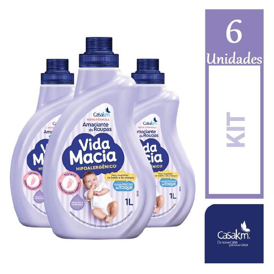 Imagem de KIt 6 Amaciante Vida Macia Glicerina&Amêndoas Frasco 1L Cada