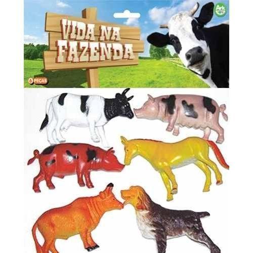 Imagem de Kit 6 Animal Borracha Fazenda Vaca Bode Jegue Porco Cão