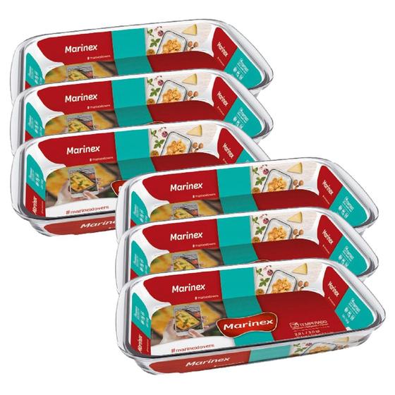 Imagem de Kit 6 Assadeira Retangular 2,9L Grande Marinex