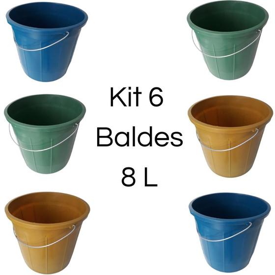 Imagem de Kit 6 Balde Plástico 8 Litros Com Alça de Aço