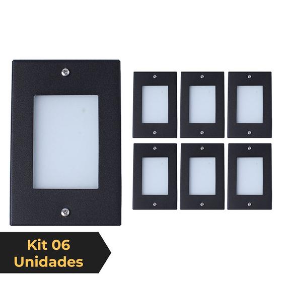 Imagem de Kit 6 Balizador de Embutir Escada Parede Preto 4x2 Alumínio