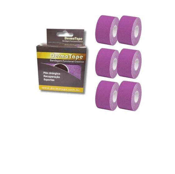 Imagem de Kit 6 Bandagem Funcional Elástica Derma Tape Bioland Roxo
