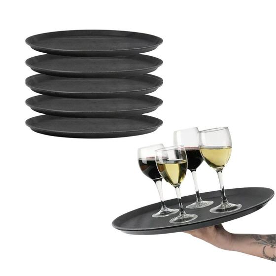 Imagem de Kit 6 Bandejas de Servir Garçom Profissional Bar Restaurante Antiderrapante EmCasaTem 40cm
